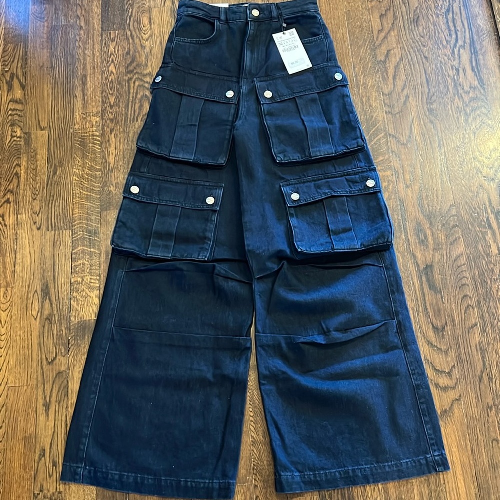 Zara Multi-Pocket Cargo Jeans in Dark Indigo SOLD OUT! NWT Size 32/0 $89.90